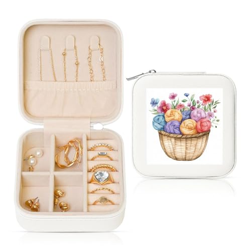Aquarellkorb mit buntem Garn, Blumenmuster, Reise-Schmuck-Organizer, PU-Leder, Schmuck-Aufbewahrungshalter für Ringe, Ohrringe, Anhänger, Halsketten für Mädchen und Frauen Aquarellkorb mit buntem Garn, Blumenmuster, Reise-Schmuck-Organizer, PU-Leder, Schmuck-Aufbewahrungshalter für Ringe, Ohrringe, Anhänger, Halsketten für Mädchen und Frauen von Woshuwo