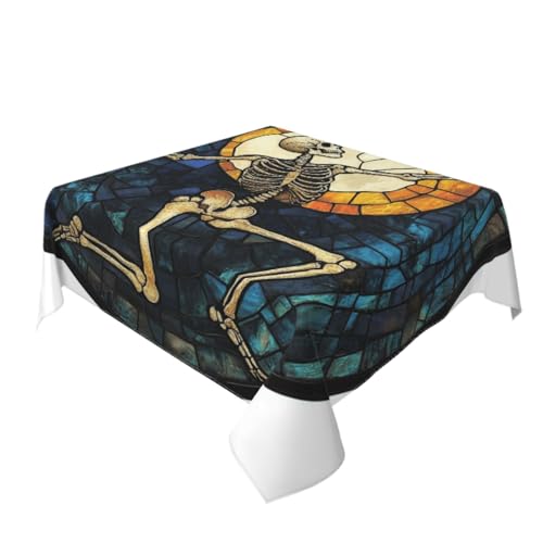 Buntglas-Tischdecke, gruseliges Skelett, waschbar, dekorativ für Küche, 152,4 x 152,4 cm Buntglas-Tischdecke, gruseliges Skelett, waschbar, dekorativ für Küche, 152,4 x 152,4 cm von Woshuwo