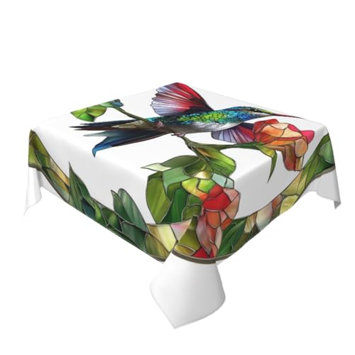 Buntglas-Tischdecke, wunderschöner Kolibri-Tischdecke, waschbar, dekorativ für Küche, 152,4 x 152,4 cm von Woshuwo