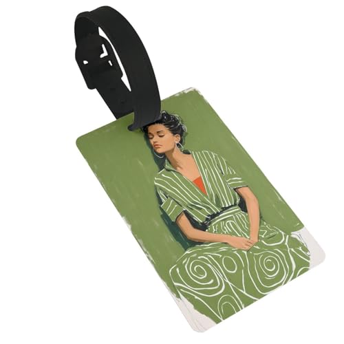 Gepäckanhänger, Motiv: Gouache-Frau auf olivgrünem Aquarell, Namensschild, Kofferanhänger, ideal für Reisen, Kreuzfahrt, Rucksäcke, Tasche Gepäckanhänger, Motiv: Gouache-Frau auf olivgrünem Aquarell, Namensschild, Kofferanhänger, ideal für Reisen, Kreuzfahrt, Rucksäcke, Tasche von Woshuwo