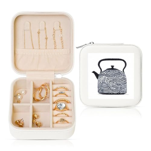 Kettle Hand-Reise-Schmuck-Organizer, PU-Leder, Schmuck-Aufbewahrungshalter für Ringe, Ohrringe, Anhänger, Halsketten für Mädchen und Frauen von Woshuwo