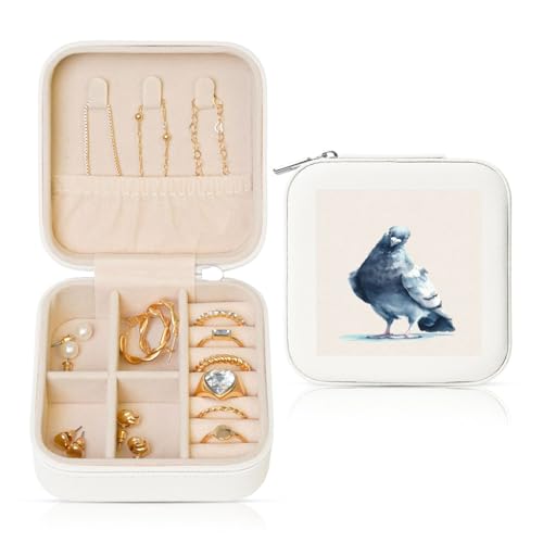 Minimalistischer Aquarell-Tauben-Organizer, Reise-Schmuck-Organizer, PU-Leder, Schmuck-Aufbewahrungshalter für Ringe, Ohrringe, Anhänger, Halsketten für Mädchen und Frauen von Woshuwo