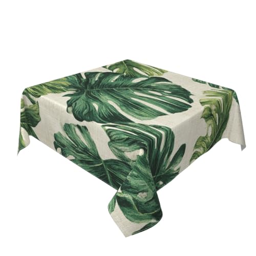 Monstera Tischdecke mit Blättern auf cremefarbenem Hintergrund, waschbar, dekorativ für Küche, 152,4 x 152,4 cm von Woshuwo