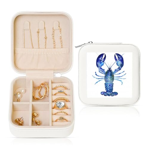 Reise-Schmuckkästchen aus PU-Leder, für Ringe, Ohrringe, Anhänger, Halsketten für Mädchen und Frauen, Wasserfarben, Blau von Woshuwo