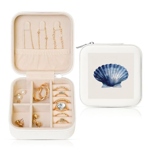 Reise-Schmuckkästchen aus weichem Kunstleder, für Ringe, Ohrringe, Anhänger, Halsketten für Mädchen und Frauen, Marineblau von Woshuwo