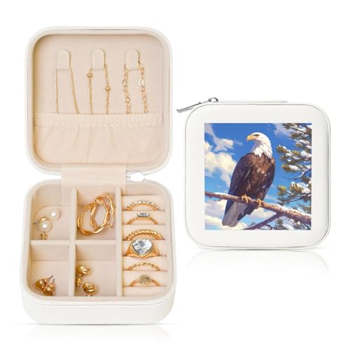 Reise-Schmuckkästchen mit Adler auf einem Ast, PU-Leder, Schmuckaufbewahrung für Ringe, Ohrringe, Anhänger, Halsketten für Mädchen und Frauen Reise-Schmuckkästchen mit Adler auf einem Ast, PU-Leder, Schmuckaufbewahrung für Ringe, Ohrringe, Anhänger, Halsketten für Mädchen und Frauen von Woshuwo