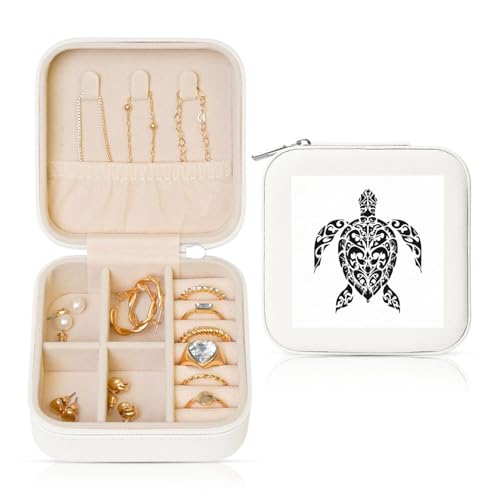 Reise-Schmuckkästchen mit Schildkröten-Tattoo-Design, PU-Leder, Schmuckaufbewahrung für Ringe, Ohrringe, Anhänger, Halsketten für Mädchen und Frauen von Woshuwo