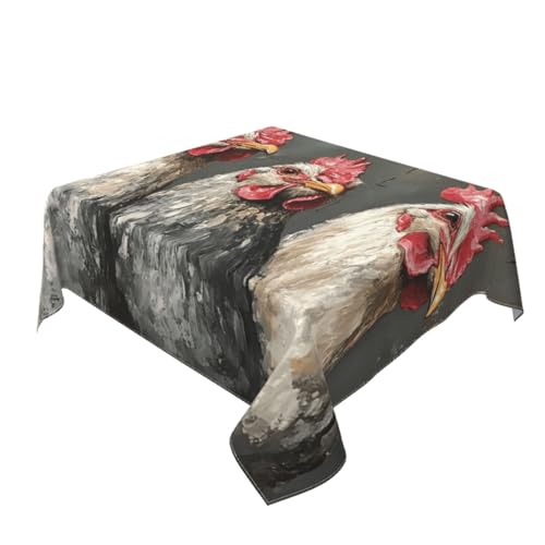 Retro-Tischdecke mit Hühnern, waschbar, dekorativ für Küche, 152,4 x 152,4 cm, 3 Stück von Woshuwo