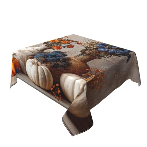 Rustikale Tischdecke mit Kürbissen und Blumen, waschbar, dekorativ für Küche, 152,4 x 152,4 cm von Woshuwo