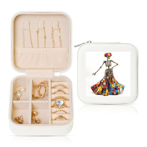 Schmuckkästchen für Damen, Skelett-Skulptur, Reise-Schmuck-Organizer, PU-Leder, Schmuckaufbewahrung, Halter für Ringe, Ohrringe, Anhänger, Halsketten für Mädchen und Frauen von Woshuwo
