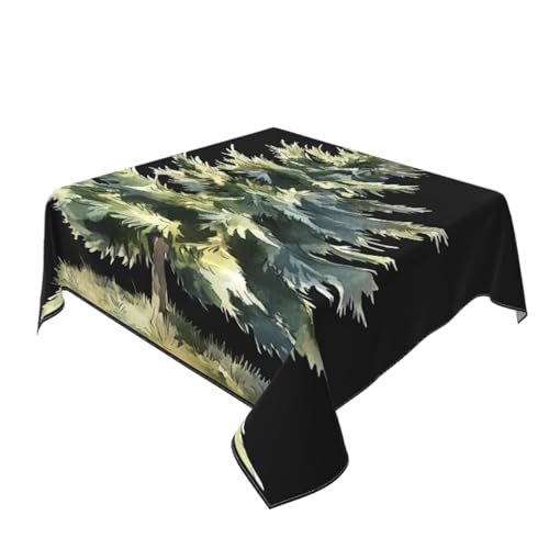 Tischdecke, Motiv Pinienbaum, Aquarell auf Schwarz, waschbar, dekorativ für Küche, 152,4 x 152,4 cm Tischdecke, Motiv Pinienbaum, Aquarell auf Schwarz, waschbar, dekorativ für Küche, 152,4 x 152,4 cm von Woshuwo