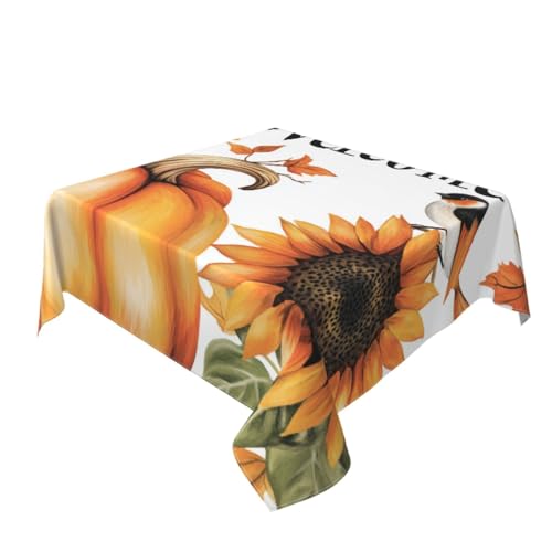 Tischdecke, Motiv: Kürbisse, Sonnenblumen, Vögel, waschbar, dekorativ für Küche, 152,4 x 152,4 cm Tischdecke, Motiv: Kürbisse, Sonnenblumen, Vögel, waschbar, dekorativ für Küche, 152,4 x 152,4 cm von Woshuwo