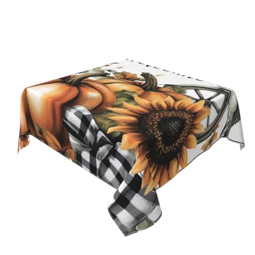 Tischdecke, Motiv: Kürbisse, Sonnenblumen und Vögel, waschbar, dekorativ für Küche, 152,4 x 152,4 cm Tischdecke, Motiv: Kürbisse, Sonnenblumen und Vögel, waschbar, dekorativ für Küche, 152,4 x 152,4 cm von Woshuwo