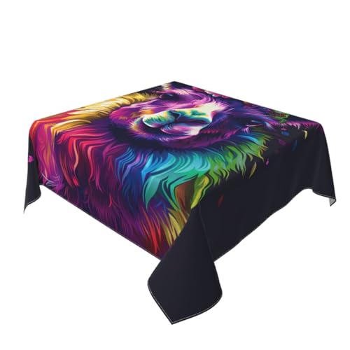 Tischdecke, Motiv: Regenbogen-Llama, Hochformat, Neonblume, waschbar, für Abendessen, dekorativ, für Küche, 152,4 x 152,4 cm von Woshuwo