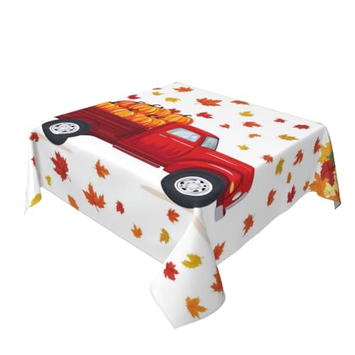 Tischdecke, Motiv: rote LKW-Kürbisse, Herbst-Ahornblätter, waschbar, dekorativ für Küche, 152,4 x 152,4 cm Tischdecke, Motiv: rote LKW-Kürbisse, Herbst-Ahornblätter, waschbar, dekorativ für Küche, 152,4 x 152,4 cm von Woshuwo