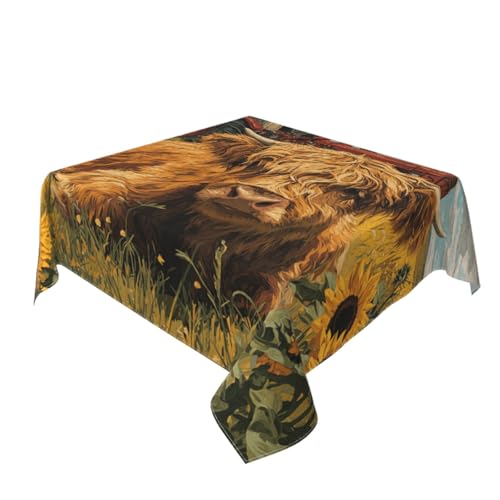 Tischdecke mit Hochlandkuh im gelben Feld, waschbar, dekorativ für Küche, 152,4 x 152,4 cm Tischdecke mit Hochlandkuh im gelben Feld, waschbar, dekorativ für Küche, 152,4 x 152,4 cm von Woshuwo