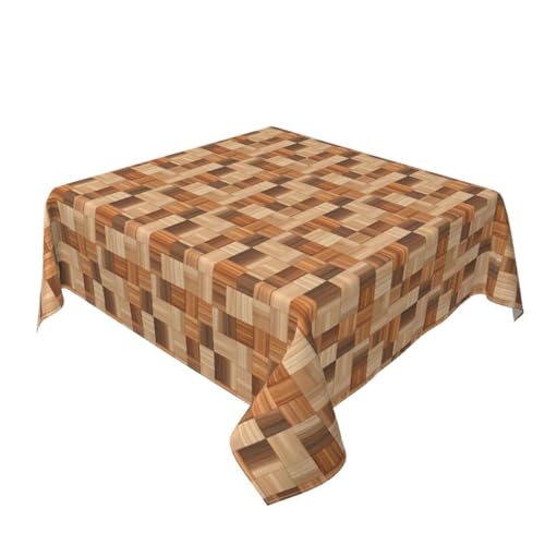 Tischdecke mit Holzfliesenmuster, waschbar, für Abendessen, dekorativ, für Küche, 152,4 x 152,4 cm, Braun und Beige von Woshuwo