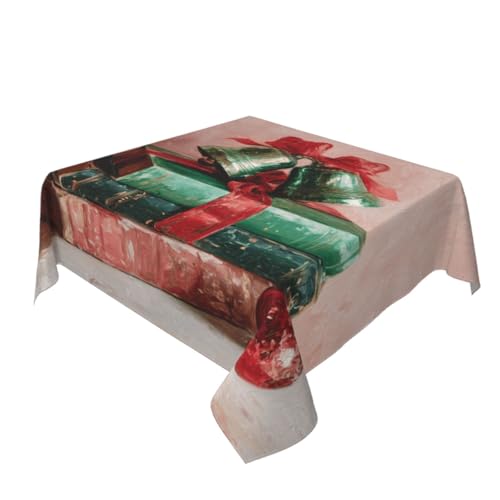 Tischdecke mit Weihnachtsglocken, Vintage-Bücher, waschbar, dekorativ für Küche, 152,4 x 152,4 cm, Grün Tischdecke mit Weihnachtsglocken, Vintage-Bücher, waschbar, dekorativ für Küche, 152,4 x 152,4 cm, Grün von Woshuwo