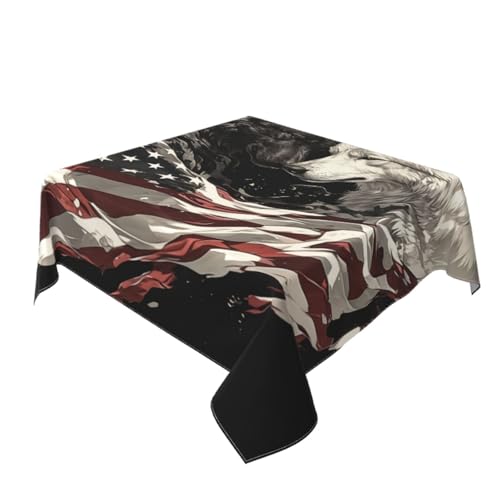 Tischdecke mit amerikanischer Flagge, waschbar, dekorativ für Küche, 152,4 x 152,4 cm, Schwarz / Weiß von Woshuwo
