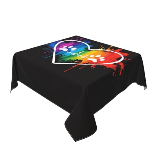 Tischdecke mit herzförmigen und Regenbogen-Hundefüßen, waschbar, dekorativ für Küche, 152,4 x 152,4 cm Tischdecke mit herzförmigen und Regenbogen-Hundefüßen, waschbar, dekorativ für Küche, 152,4 x 152,4 cm von Woshuwo