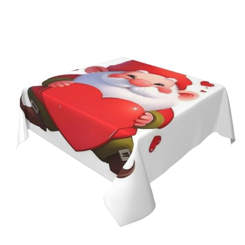 Tischdecke mit niedlichem Cartoon-Zwerg, rotes Herz, waschbar, für Küche, 152,4 x 152,4 cm von Woshuwo