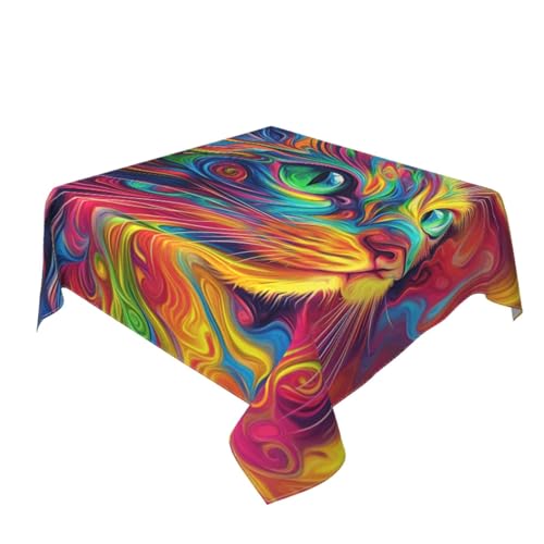 Tischdecke mit psychedelischer Katze, waschbar, dekorativ für Küche, 152,4 x 152,4 cm Tischdecke mit psychedelischer Katze, waschbar, dekorativ für Küche, 152,4 x 152,4 cm von Woshuwo