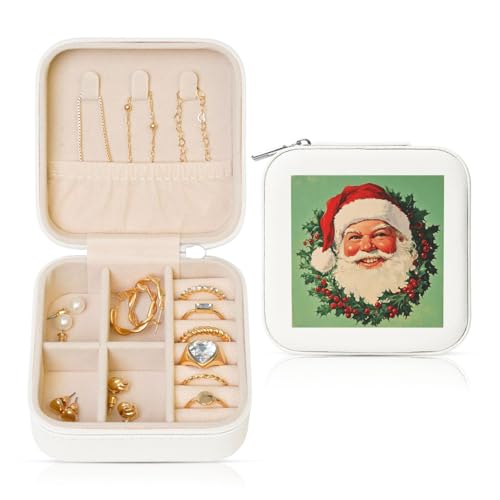 Vintage-Schmuckkästchen, Weihnachtsmann, lächelnd, PU-Leder, Schmuckaufbewahrung für Ringe, Ohrringe, Anhänger, Halsketten für Mädchen und Frauen von Woshuwo