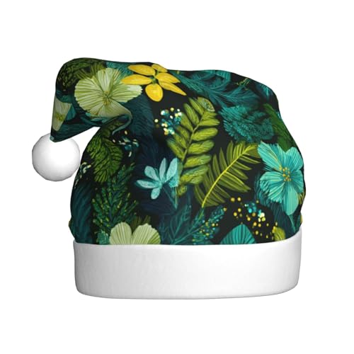 Weihnachtsmütze für Erwachsene, abstraktes Blumenmotiv mit grünen Blättern von Woshuwo