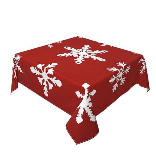 Weiße Schneeflocken auf roter Tischdecke, waschbar, für Abendessen, dekorativ für Küche, 152,4 x 152,4 cm Weiße Schneeflocken auf roter Tischdecke, waschbar, für Abendessen, dekorativ für Küche, 152,4 x 152,4 cm von Woshuwo