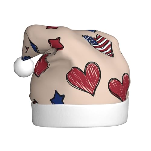 Woshuwo American Love Weihnachtsmannmütze mit nahtlosem Muster, für Erwachsene, Weihnachts-Kopfbedeckung, Neuheit Woshuwo American Love Weihnachtsmannmütze mit nahtlosem Muster, für Erwachsene, Weihnachts-Kopfbedeckung, Neuheit von Woshuwo