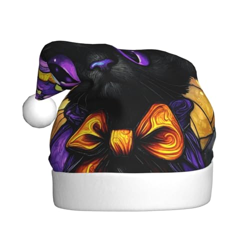 Woshuwo Buntglas-Weihnachtsmütze für Erwachsene, schwarze Katze, Kopfbedeckung, Neuheit von Woshuwo
