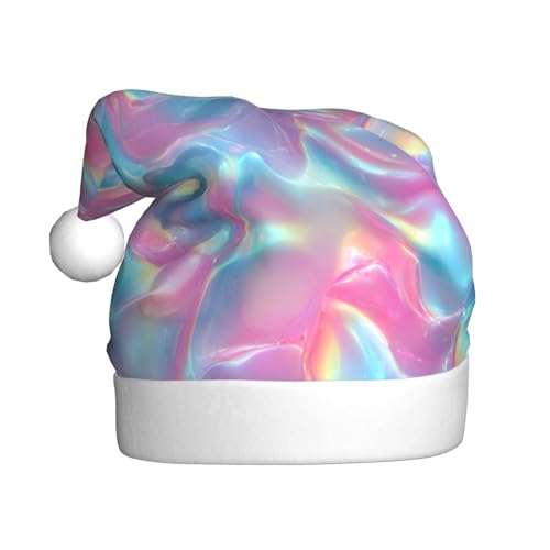 Woshuwo Holografische Weihnachtsmütze, Pastellrosa, Blau, glänzend, abstrakt, für Erwachsene, Weihnachts-Kopfbedeckung, Neuheit von Woshuwo