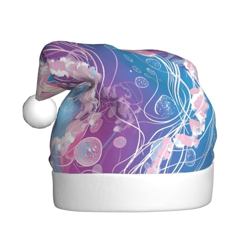 Woshuwo Jellyfish Skurrile Unterwasser-Szene, Weihnachtsmannmütze für Erwachsene, Weihnachts-Kopfbedeckung, Neuheit Weihnachtsmütze von Woshuwo