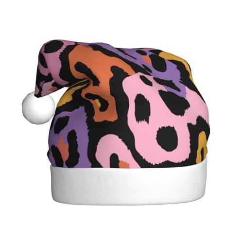 Woshuwo Moderne Farbe Leopardenmuster abstrakte Weihnachtsmannmütze für Erwachsene Weihnachten Kopfbedeckung Neuheit Weihnachtsmütze von Woshuwo