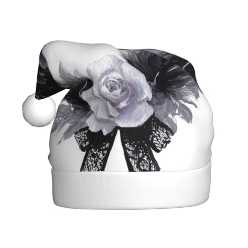 Woshuwo Viktorianischer Kranz, schwarze Rosen und Federn, Halloween-Weihnachtsmannmütze für Erwachsene, Weihnachts-Kopfbedeckung, Neuheit Weihnachtsmütze von Woshuwo