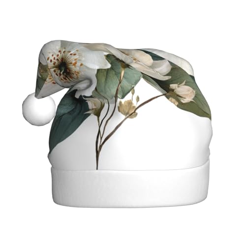 Woshuwo Weihnachtsmütze für Erwachsene, mit Blumenmuster, Weiß von Woshuwo