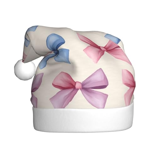 Woshuwo Weihnachtsmütze für Erwachsene, rosa und blau, Schleifenmuster, Weihnachtsmannmütze, Kopfbedeckung, Neuheit Woshuwo Weihnachtsmütze für Erwachsene, rosa und blau, Schleifenmuster, Weihnachtsmannmütze, Kopfbedeckung, Neuheit von Woshuwo