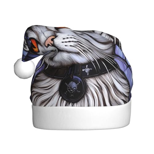 Woshuwo Weihnachtsmütze für Erwachsene, silberfarben, getigerte Katze, Weihnachtsmannmütze, Kopfbedeckung von Woshuwo