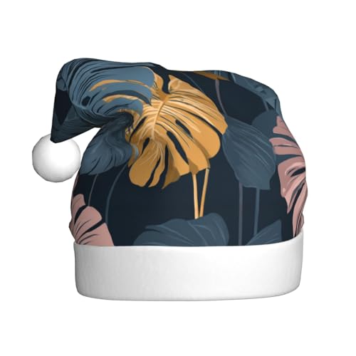 Woshuwo Weihnachtsmütze für Erwachsene, tropische Blätter, Marineblau und Orange, Weihnachtsmannmütze von Woshuwo
