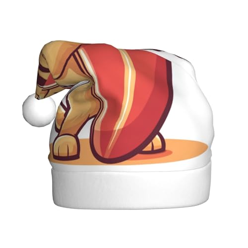 Woshuwo Weihnachtsmütze mit Cartoon-Motiv Golden Retriever mit Surfbrett für Erwachsene von Woshuwo