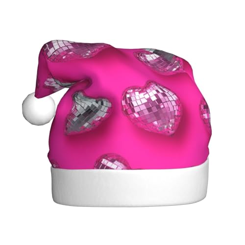 Woshuwo Weihnachtsmütze mit Discokugel-Herzmuster, für Erwachsene, Rosa und Silber Woshuwo Weihnachtsmütze mit Discokugel-Herzmuster, für Erwachsene, Rosa und Silber von Woshuwo