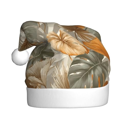 Woshuwo Weihnachtsmütze mit Monstera-Blättern, orange-graue Palmen-Motiv, Erwachsenen-Weihnachts-Kopfbedeckung, Neuheit von Woshuwo