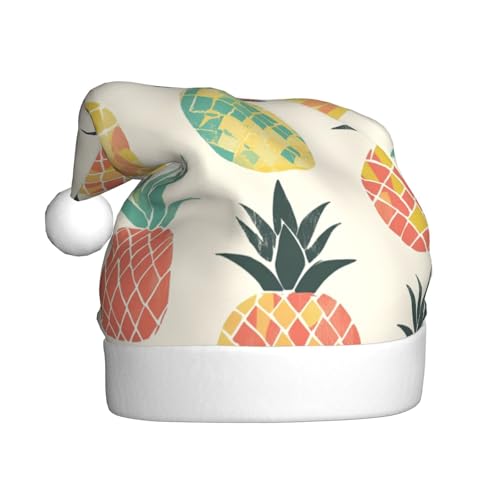 Woshuwo Weihnachtsmütze mit Retro-Ananas-Muster, für Erwachsene, Weihnachtsmannmütze von Woshuwo