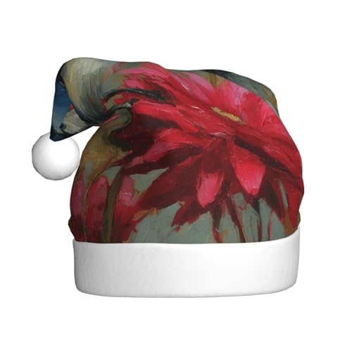Woshuwo Weihnachtsmütze mit abstraktem blauem Vogel und roter Blume, für Erwachsene von Woshuwo