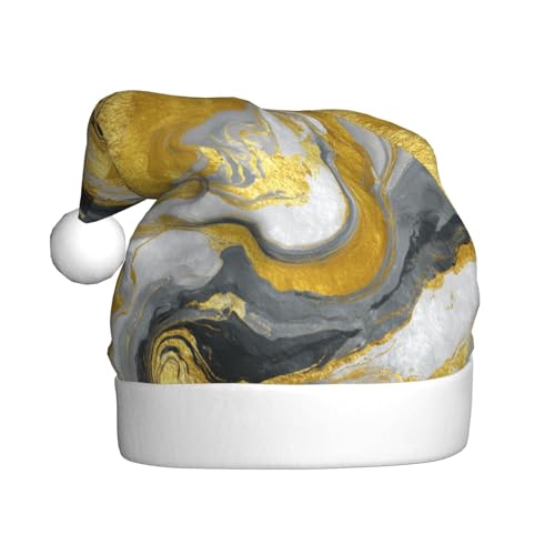Woshuwo Weihnachtsmütze mit flüssiger Goldmarmor-Textur, weiße Weihnachtsmütze für Erwachsene von Woshuwo