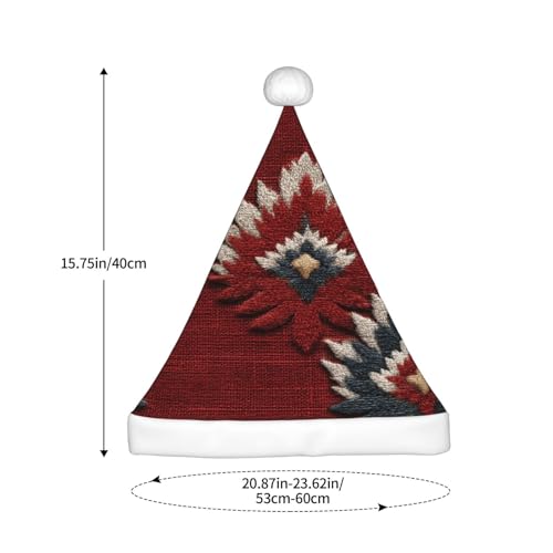 Woshuwo Weihnachtsmütze mit rotem Tribal-Stoff, rustikale Textur, Weihnachtsmannmütze für Erwachsene von Woshuwo