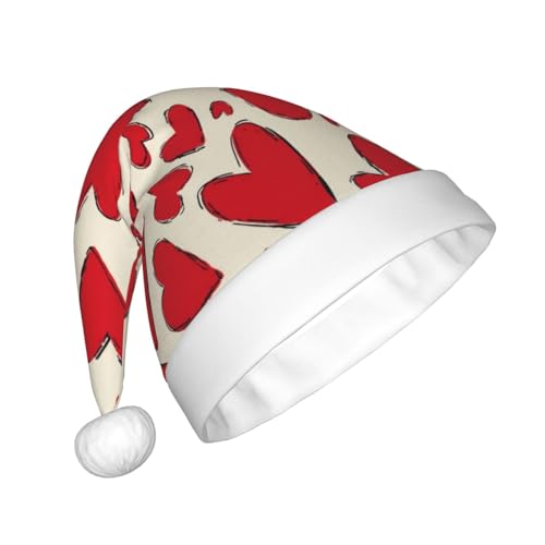 Woshuwo Weihnachtsmütze mit roten Herzen, Weihnachtsmannmütze, für Erwachsene, Kopfbedeckung, Neuheit Woshuwo Weihnachtsmütze mit roten Herzen, Weihnachtsmannmütze, für Erwachsene, Kopfbedeckung, Neuheit von Woshuwo