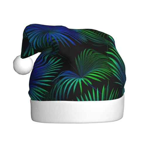 Woshuwo Weihnachtsmütze mit tropischen Palmenblättern in Neongrün-Blau, für Erwachsene, Weihnachts-Kopfbedeckung, Neuheit von Woshuwo
