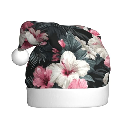 Woshuwo Weihnachtsmütze mit tropischer rosa und weißer Blume, für Erwachsene, Weihnachtsmannmütze von Woshuwo