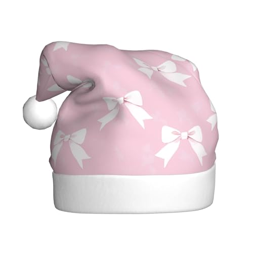Woshuwo Weihnachtsmütze mit weißen Schleifen auf rosa Weihnachtsmütze, für Erwachsene, Kopfbedeckung, Weihnachtsmütze Woshuwo Weihnachtsmütze mit weißen Schleifen auf rosa Weihnachtsmütze, für Erwachsene, Kopfbedeckung, Weihnachtsmütze von Woshuwo